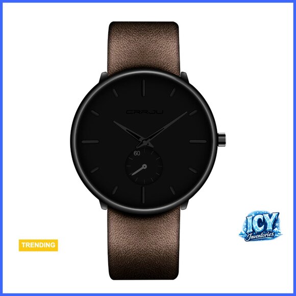 Ultra-Thin Minimalist Waterproof Dress Watch with Leather Band